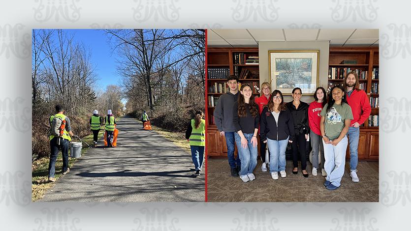 Side-by-side images of community service day volunteers.